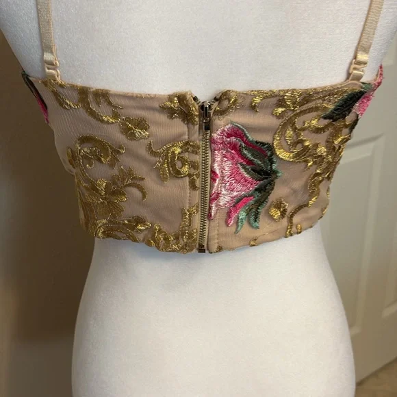 Blithe Los Angeles Floral Embroidered Bustier Top, Size Medium - Picture 3 of 9